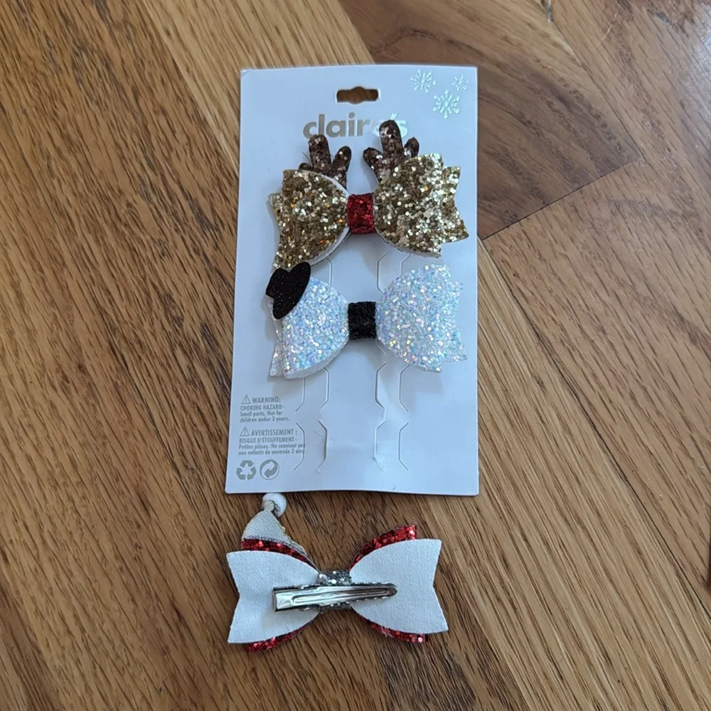 Holiday/Christmas Glitter Metallic Hair Clips (set of 2)